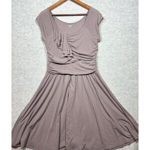 Garnet Hill Women's Dress S Taupe Cap‎ Sleeve Ruffled Front Casual